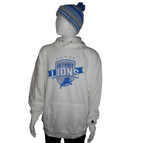 Starter NFL Team Apparel Detroit Lions Men's White Pullover‎ Hoodie Size XXL - Picture 2 of 16